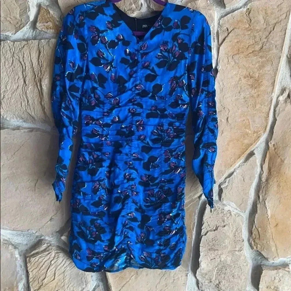 Zara Blue & Purple Floral Dress - Picture 7 of 13